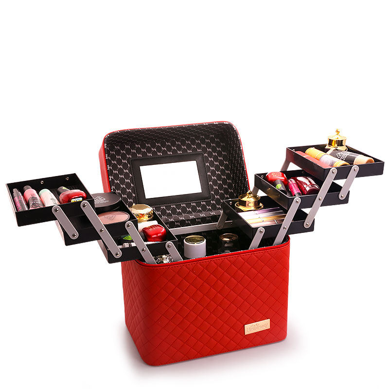 Mallette à Maquillage Relaxdays - Organisateur Verrouillable Avec Miroir, 3 Compartiments, Noir Et Blanc