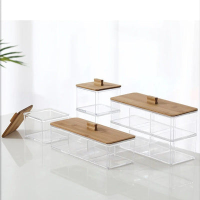 Rangement Maquillage Transparent en Acrylique et Bambou