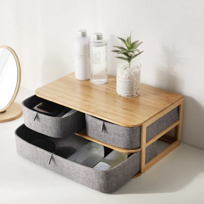 Boite Rangement Maquillage Bambou et tissu