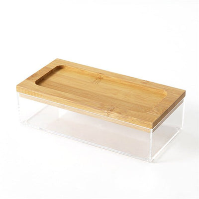 Rangement Maquillage Transparent en Acrylique et Bambou, rangement maquillage original