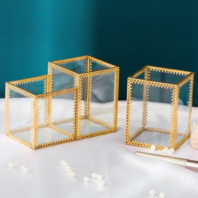 Pot En Verre Rangement Pinceaux Maquillage doré