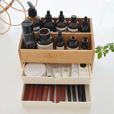 Rangement à Maquillage en Bambou avec Tiroir Elinor, rangement pour cosmétiques en bambou naturel