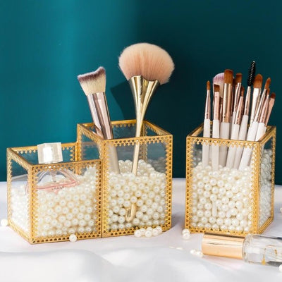 Pot En Verre Rangement Pinceaux Maquillage transparent