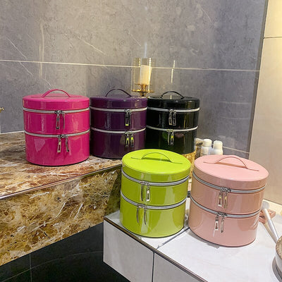 Trousse à Maquillage Ronde avec Miroir, mallette de maquillage
